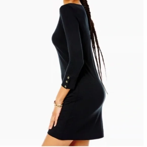 Lilly Pulitzer Sophie Onyx Black UPF 50+‎ Gold Accent Buttons Dress - Picture 5 of 13
